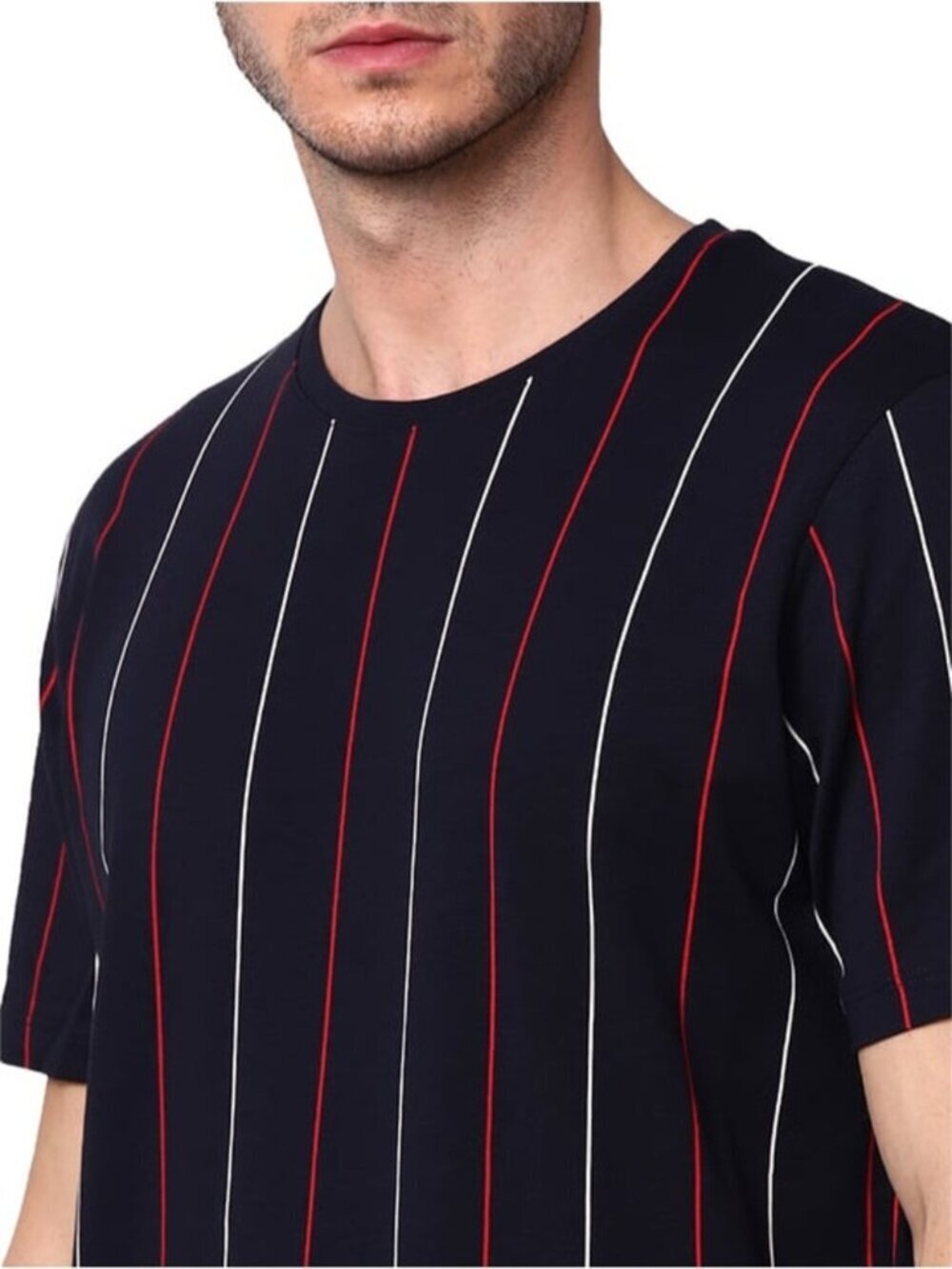 Selected Homme ORAGNIC COTTON Gordon Striped navy red T-Shirt top Men Medium - Picture 6 of 9